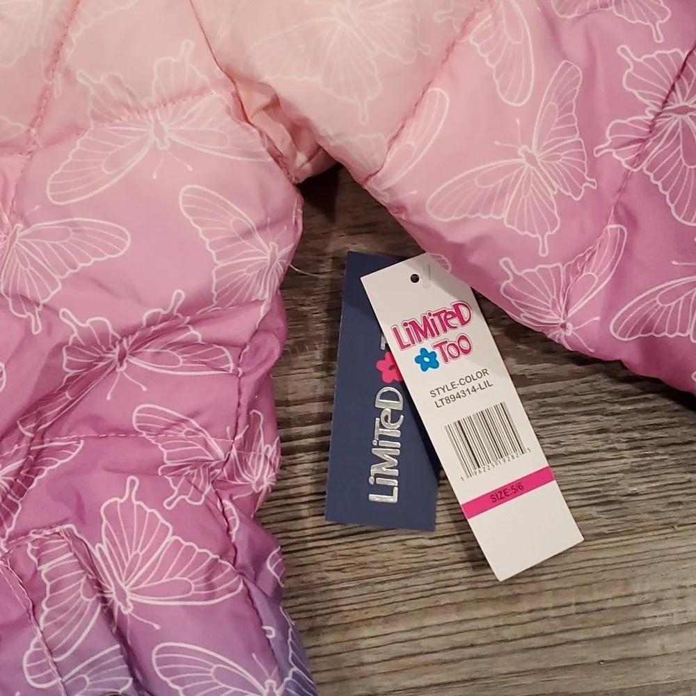 Limited Too Lilac & Pink Ombré Butterfly Puffer Coat Size 5/6